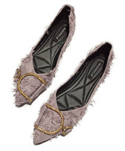 Load image into Gallery viewer, Women Zircon Splicing Pointed Toe Flat Shoes Purple Cotton Fabric