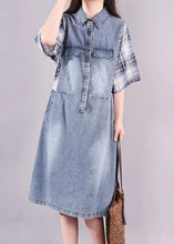 Load image into Gallery viewer, Women cotton quilting clothes Fine Plaid Spliced Denim Fake Two Piece Dress