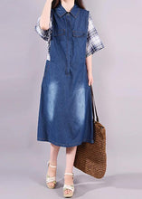 Load image into Gallery viewer, Women cotton quilting clothes Fine Plaid Spliced Denim Fake Two Piece Dress