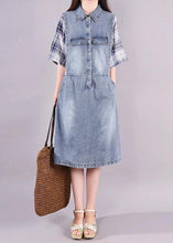 Load image into Gallery viewer, Women cotton quilting clothes Fine Plaid Spliced Denim Fake Two Piece Dress