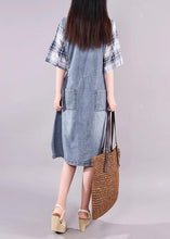 Load image into Gallery viewer, Women cotton quilting clothes Fine Plaid Spliced Denim Fake Two Piece Dress