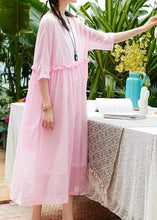 Load image into Gallery viewer, Women pink cotton linen Robes o neck patchwork A Line summer Dresses