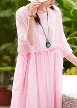 Load image into Gallery viewer, Women pink cotton linen Robes o neck patchwork A Line summer Dresses