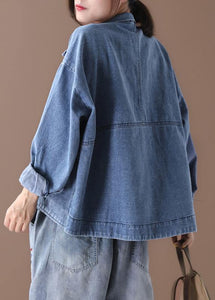 Women stand collar fine casual coats denim blue coats