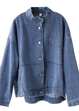 Load image into Gallery viewer, Women stand collar fine casual coats denim blue coats