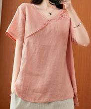 Load image into Gallery viewer, Women v neck clothes For Women Sleeve pink embroidery tops