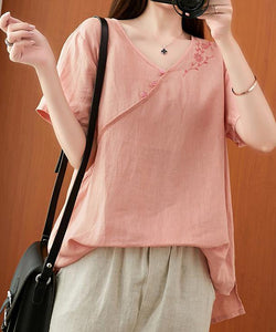 Women v neck clothes For Women Sleeve pink embroidery tops