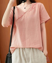 Load image into Gallery viewer, Women v neck clothes For Women Sleeve pink embroidery tops