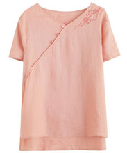 Load image into Gallery viewer, Women v neck clothes For Women Sleeve pink embroidery tops