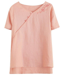 Women v neck clothes For Women Sleeve pink embroidery tops