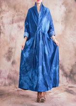 Load image into Gallery viewer, Women v neck tie waist cotton clothes denim blue A Line Dress fall