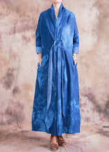 Load image into Gallery viewer, Women v neck tie waist cotton clothes denim blue A Line Dress fall