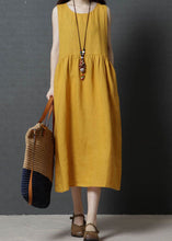 Load image into Gallery viewer, Yellow Patchwork Cotton Long Dress O Neck Wrinkled Sleeveless