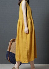 Load image into Gallery viewer, Yellow Patchwork Cotton Long Dress O Neck Wrinkled Sleeveless