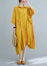 Load image into Gallery viewer, Yellow Peter Pan Collar Button Long Shirts Dress Half Sleeve