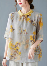 Load image into Gallery viewer, Yellow Peter Pan Collar Print Tops Half Sleeve