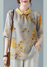 Load image into Gallery viewer, Yellow Peter Pan Collar Print Tops Half Sleeve