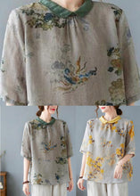 Load image into Gallery viewer, Yellow Peter Pan Collar Print Tops Half Sleeve