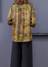 Load image into Gallery viewer, Yellow Print Silk Shirts Tops Stand Collar Button Summer