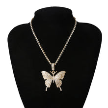 Load image into Gallery viewer, Butterfly pendant necklace rhinestones elegant with crystal chain