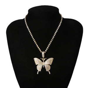 Butterfly pendant necklace rhinestones elegant with crystal chain