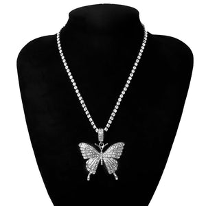 Butterfly pendant necklace rhinestones elegant with crystal chain