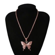 Load image into Gallery viewer, Butterfly pendant necklace rhinestones elegant with crystal chain