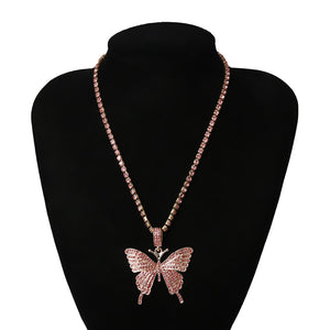 Butterfly pendant necklace rhinestones elegant with crystal chain