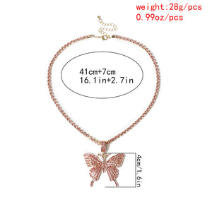 Butterfly pendant necklace rhinestones elegant with crystal chain