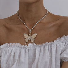 Load image into Gallery viewer, Butterfly pendant necklace rhinestones elegant with crystal chain