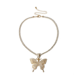 Butterfly pendant necklace rhinestones elegant with crystal chain