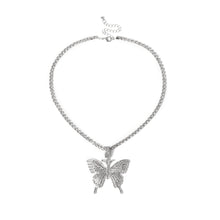 Load image into Gallery viewer, Butterfly pendant necklace rhinestones elegant with crystal chain