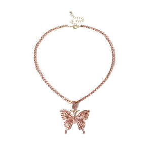 Butterfly pendant necklace rhinestones elegant with crystal chain