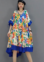 Load image into Gallery viewer, diy Blue wrinkled V Neck print Chiffon Dresses Summer