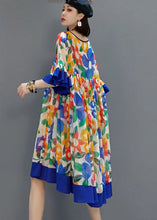 Load image into Gallery viewer, diy Blue wrinkled V Neck print Chiffon Dresses Summer