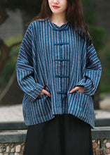 Load image into Gallery viewer, diy denim blue striped clothes For Women Gifts stand collar tops