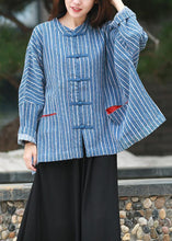 Load image into Gallery viewer, diy denim blue striped clothes For Women Gifts stand collar tops