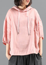 Load image into Gallery viewer, diy pink Blouse Neckline hooded half sleeve shirts