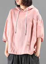 Load image into Gallery viewer, diy pink Blouse Neckline hooded half sleeve shirts