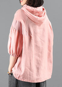 diy pink Blouse Neckline hooded half sleeve shirts
