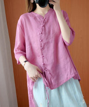 Load image into Gallery viewer, diy pink clothes For Women stand collar asymmetric blouse