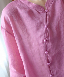 diy pink clothes For Women stand collar asymmetric blouse