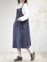 Load image into Gallery viewer, Women Casual Spliced Split Hem Pocket Overall Dress