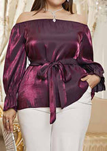 Load image into Gallery viewer, fashion Mulberry Patchwork Wrinkled Tie Waist Silk Shirts Long Sleeve