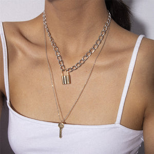 Retro key lock pendant necklaces for women fashion geometric elements