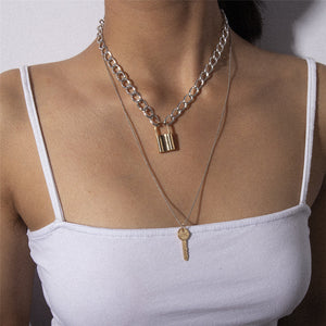 Retro key lock pendant necklaces for women fashion geometric elements