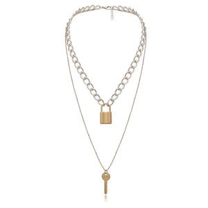 Retro key lock pendant necklaces for women fashion geometric elements