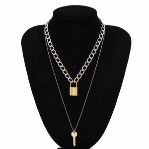 Retro key lock pendant necklaces for women fashion geometric elements