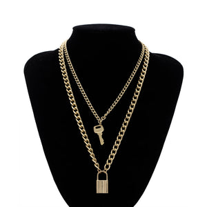 Retro key lock pendant necklaces for women fashion geometric elements