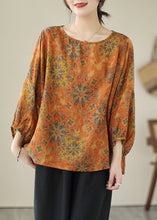 Load image into Gallery viewer, lus Size Orange Oversized Print Cotton Shirt Tops Lantern Sleeve